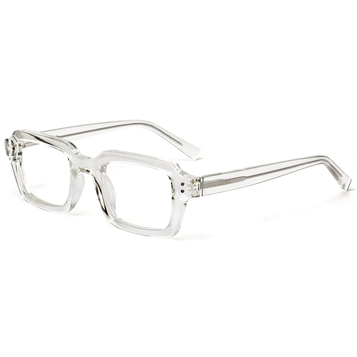 EDG zero strength blue light glasses in clear, side view