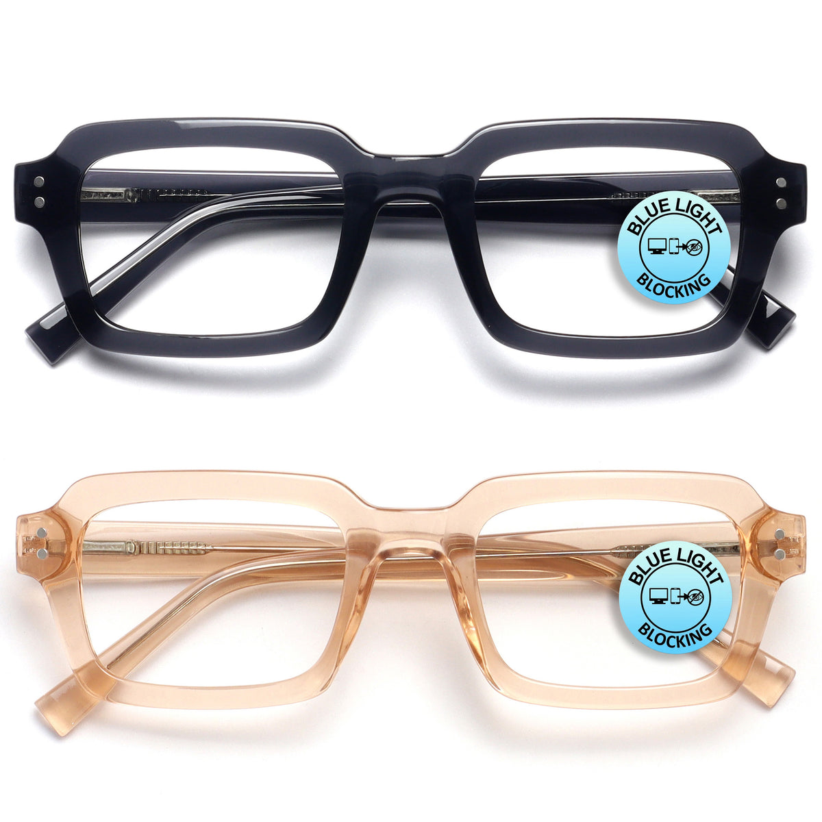 EDG zero strength blue light glasses 2-pack in black and pink