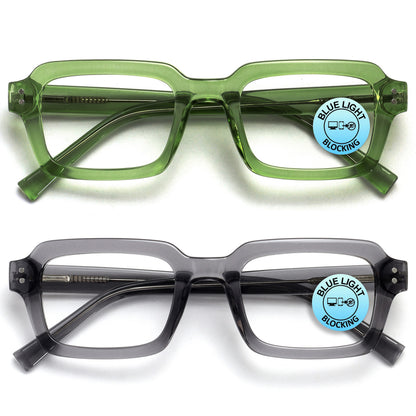 EDG zero strength blue light glasses 2-pack in green and grey